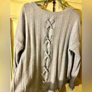 Pink Republic- Light Blue knit sweater with back lacing detail Size XL